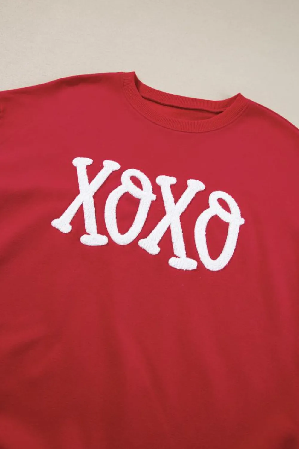 Best Dear-Lover Aphabet Chenille Embroidered Pullover Sweatshirt Racing Red