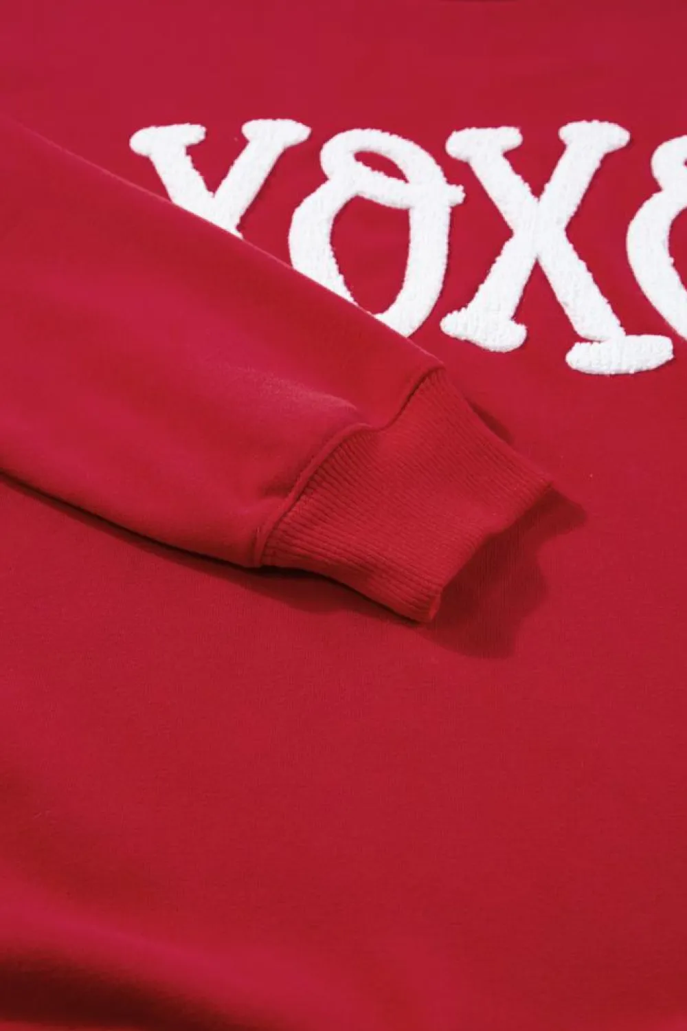 Best Dear-Lover Aphabet Chenille Embroidered Pullover Sweatshirt Racing Red