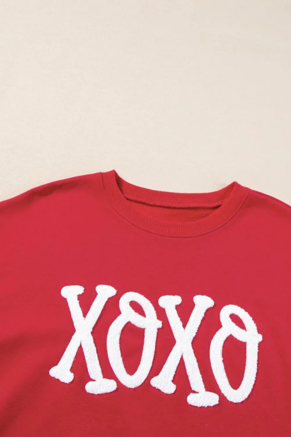 Best Dear-Lover Aphabet Chenille Embroidered Pullover Sweatshirt Racing Red