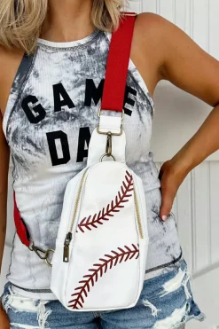 Clearance Dear-Lover Balls Pattern PU Leather Zipped Sling Bag Racing Red