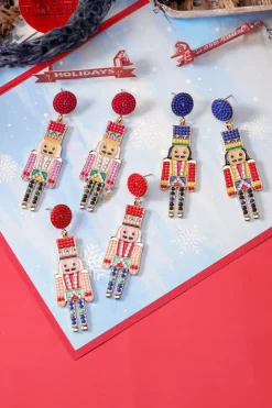 Fashion Dear-Lover Beaded Christmas Nutcracker Earrings Racing Red