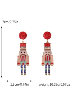 Fashion Dear-Lover Beaded Christmas Nutcracker Earrings Racing Red