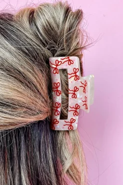 Hot Dear-Lover Bow Knot Print Cut Out Square Hair Claw Clip Racing Red