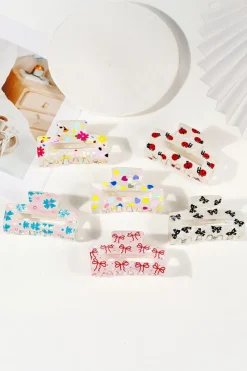 Hot Dear-Lover Bow Knot Print Cut Out Square Hair Claw Clip Racing Red