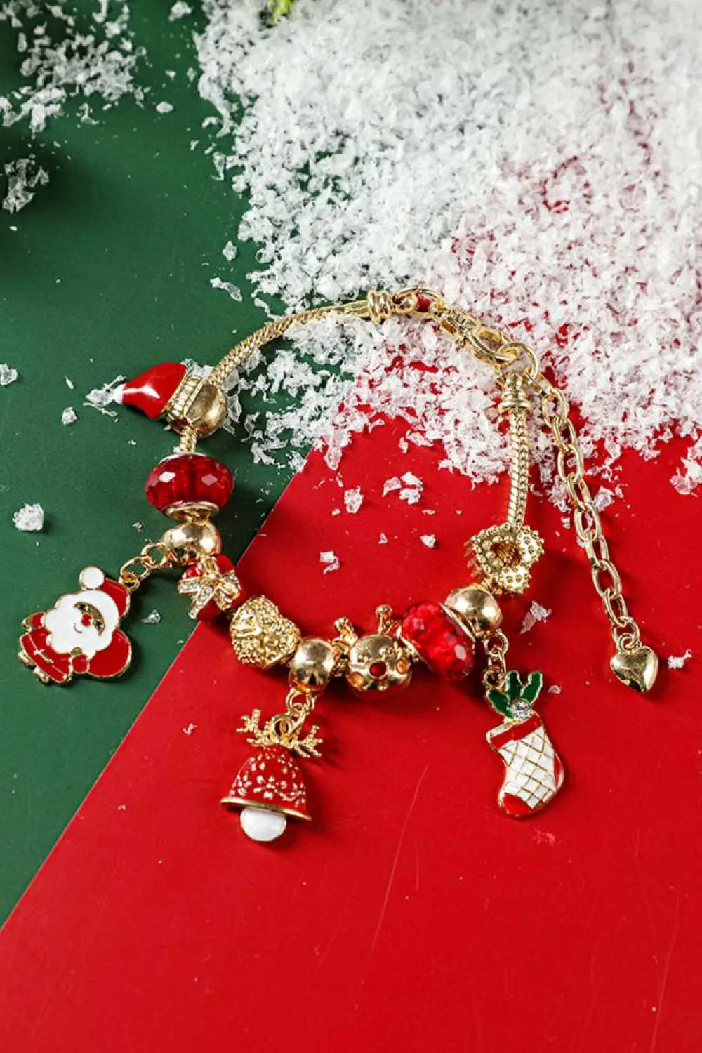 Clearance Dear-Lover Christmas Pendant Adjustable Plated Beaded Bracelet Racing Red