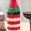 Hot Dear-Lover Christmas Stripes Knitted Jingle Bell Wine Bottle Sleeve Racing Red