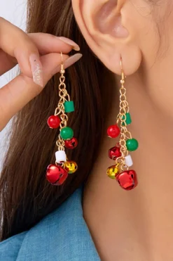 New Dear-Lover Christmas Style Bells Dangle Hook Earrings Racing Red