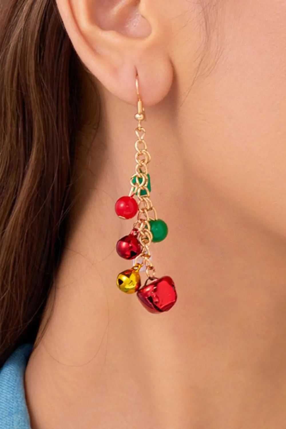 New Dear-Lover Christmas Style Bells Dangle Hook Earrings Racing Red