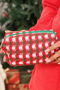 Best Dear-Lover Christmas Style Crochet Zipper Square Makeup Bag Racing Red