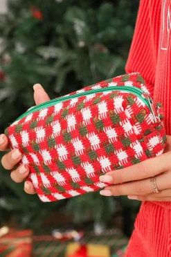 Best Dear-Lover Christmas Style Crochet Zipper Square Makeup Bag Racing Red