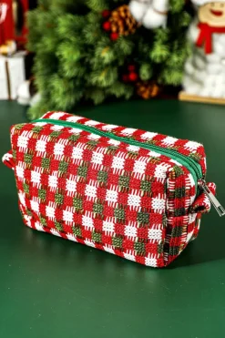 Best Dear-Lover Christmas Style Crochet Zipper Square Makeup Bag Racing Red
