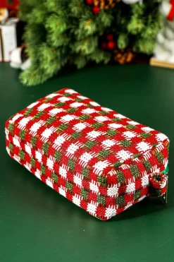 Best Dear-Lover Christmas Style Crochet Zipper Square Makeup Bag Racing Red