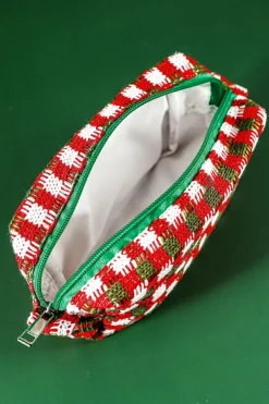 Best Dear-Lover Christmas Style Crochet Zipper Square Makeup Bag Racing Red