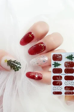 New Dear-Lover Christmas Tree Snowflake Rhinestone Gel Nail Stickers Racing Red