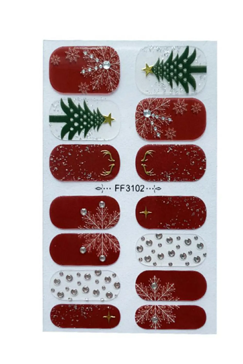 New Dear-Lover Christmas Tree Snowflake Rhinestone Gel Nail Stickers Racing Red