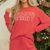 Discount Dear-Lover Corded MERRY Graphic Long Sleeve Top and Shorts Set Racing Red