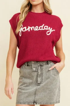 Online Dear-Lover Game Day Rugby Football Season Sweater Vest Racing Red