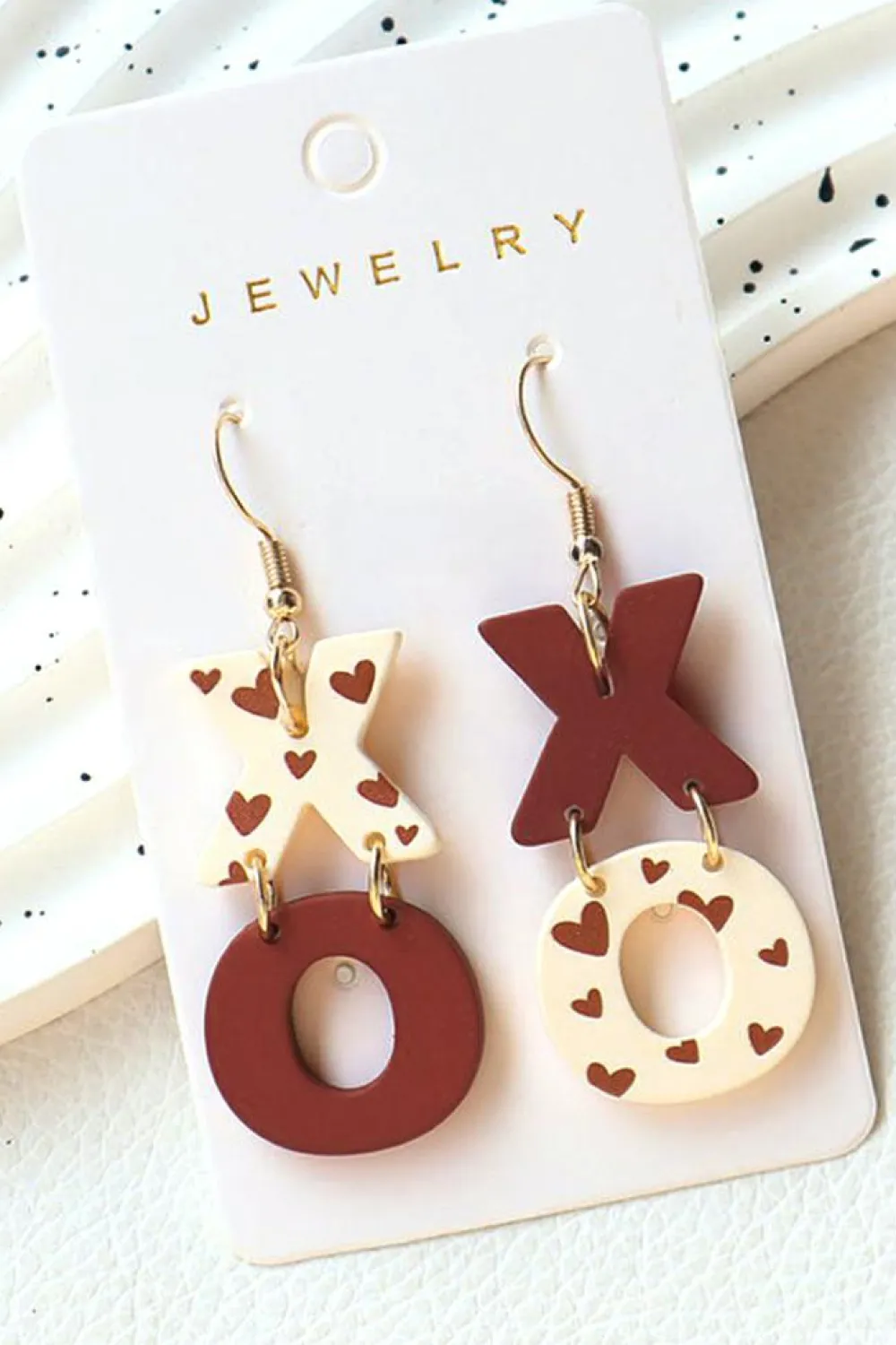 Clearance Dear-Lover Heart Print XOXO Letter Dangle Hook Earrings Racing Red