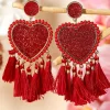 Fashion Dear-Lover Heart Shape Tasseled Dangle Earrings Racing Red