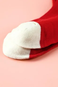 Outlet Dear-Lover Love Embroidered Ribbed Color Block Crew Socks Racing Red