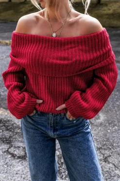 Hot Dear-Lover Off-the-shoulder Knit Sweater Racing Red