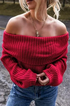 Hot Dear-Lover Off-the-shoulder Knit Sweater Racing Red