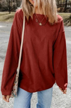 Discount Dear-Lover Ribbed Corduroy Oversized Sweatshirt Racing Red