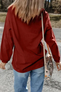 Discount Dear-Lover Ribbed Corduroy Oversized Sweatshirt Racing Red