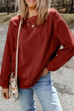 Discount Dear-Lover Ribbed Corduroy Oversized Sweatshirt Racing Red