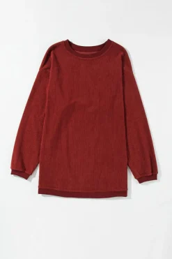 Discount Dear-Lover Ribbed Corduroy Oversized Sweatshirt Racing Red
