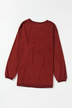 Discount Dear-Lover Ribbed Corduroy Oversized Sweatshirt Racing Red