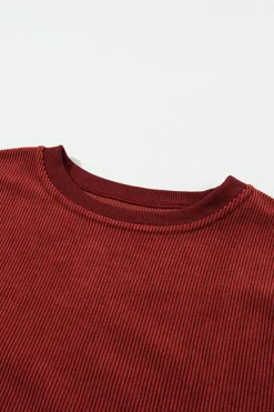 Discount Dear-Lover Ribbed Corduroy Oversized Sweatshirt Racing Red