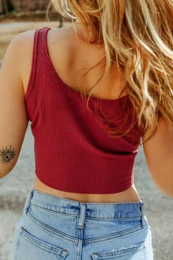 Best Dear-Lover Ribbed Knit Sheath Sleeveless Crop Top Racing Red