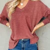 Hot Dear-Lover Side Slits V Neck Loose Fit Tunic Top Racing Red