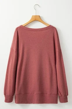 Hot Dear-Lover Side Slits V Neck Loose Fit Tunic Top Racing Red