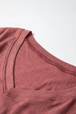 Hot Dear-Lover Side Slits V Neck Loose Fit Tunic Top Racing Red