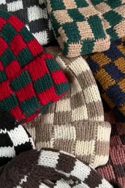 Online Dear-Lover Two Tone Checkered Folded Eaveless Beanie Cap Racing Red