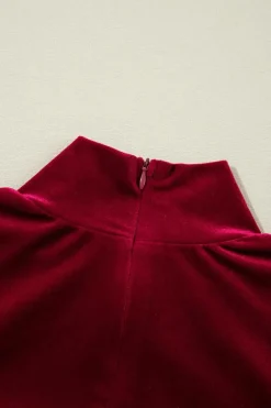 Clearance Dear-Lover Velvet High Neck Tiered Ruffle Mini Dress Racing Red