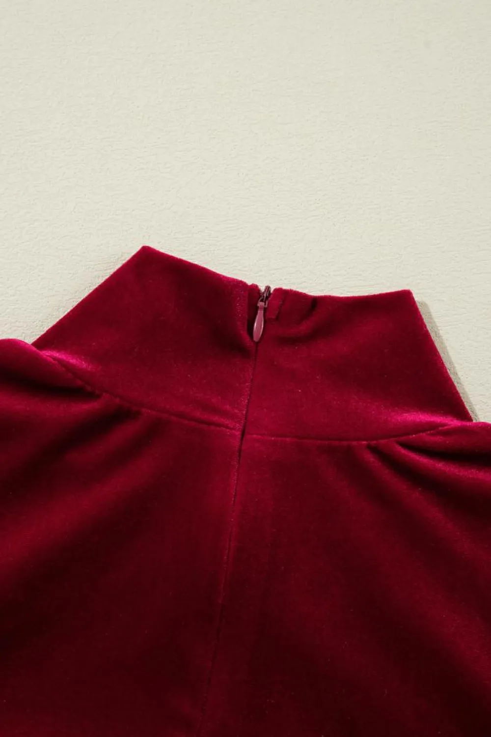 Clearance Dear-Lover Velvet High Neck Tiered Ruffle Mini Dress Racing Red