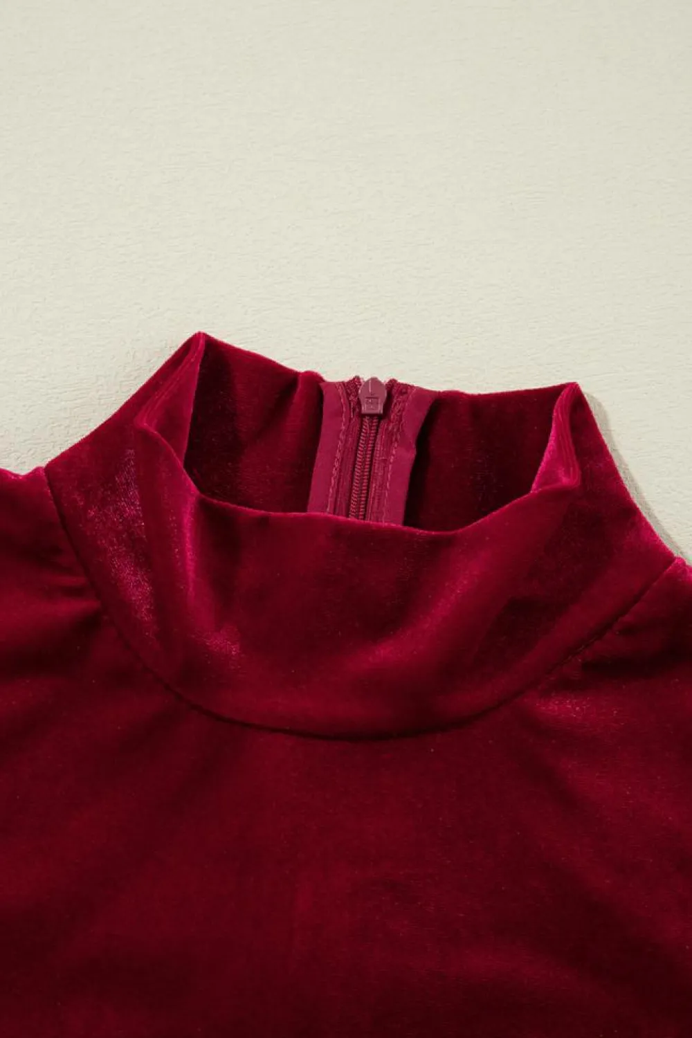 Clearance Dear-Lover Velvet High Neck Tiered Ruffle Mini Dress Racing Red