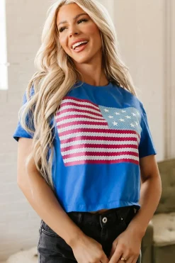 Best Dear-Lover American Flag Pattern Crewneck Tee Real Teal