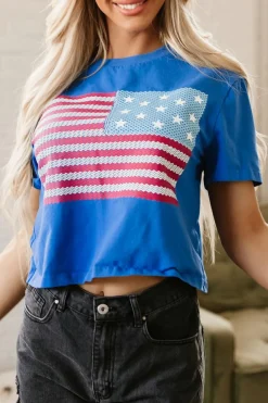 Best Dear-Lover American Flag Pattern Crewneck Tee Real Teal