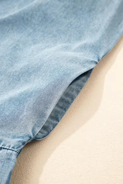 Clearance Dear-Lover Bowknot Neck Sleeveless Ruffled Chambray Dress Real Teal