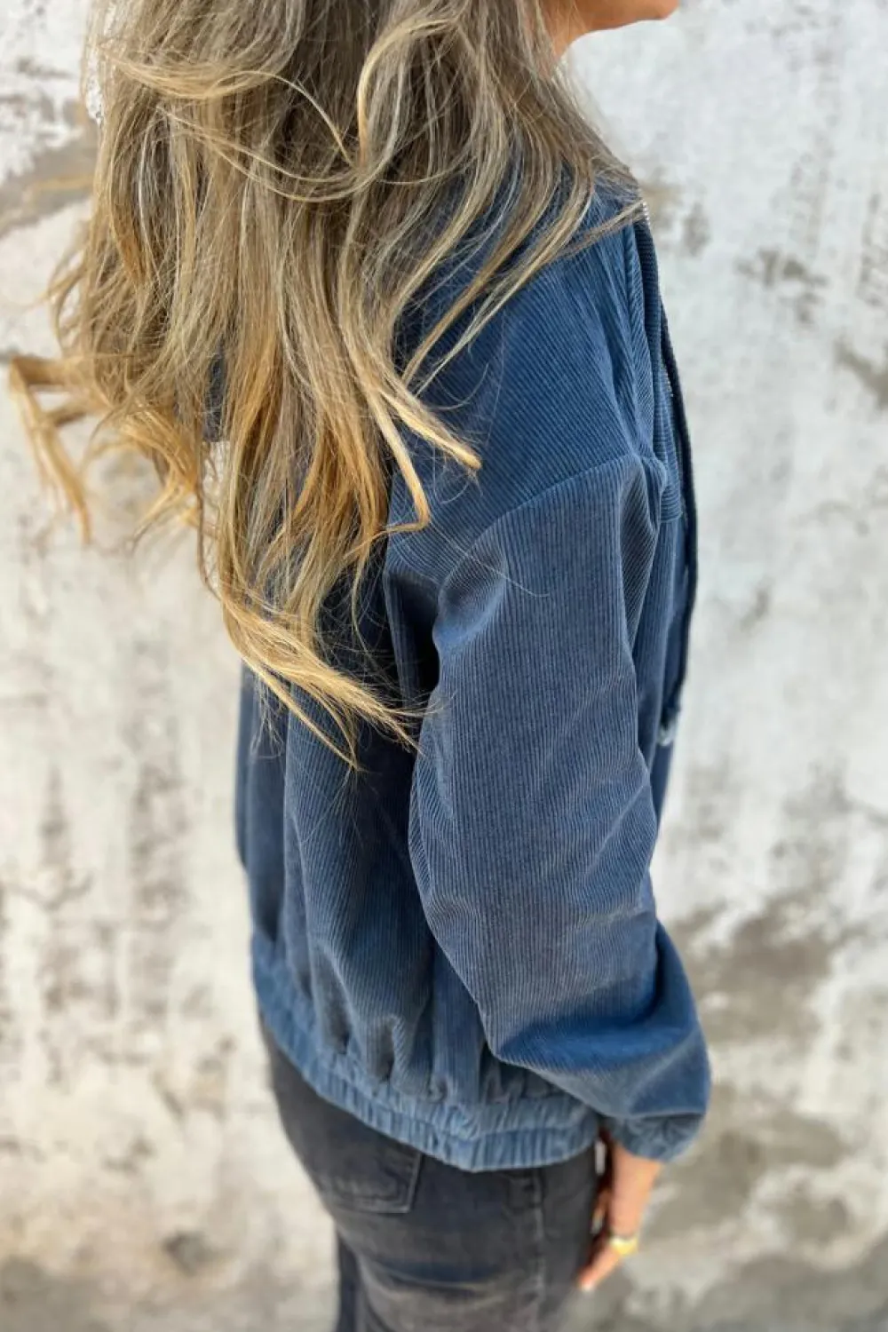 Discount Dear-Lover Corduroy Drawstring Hooded Pocket Zip Up Jacket Real Teal