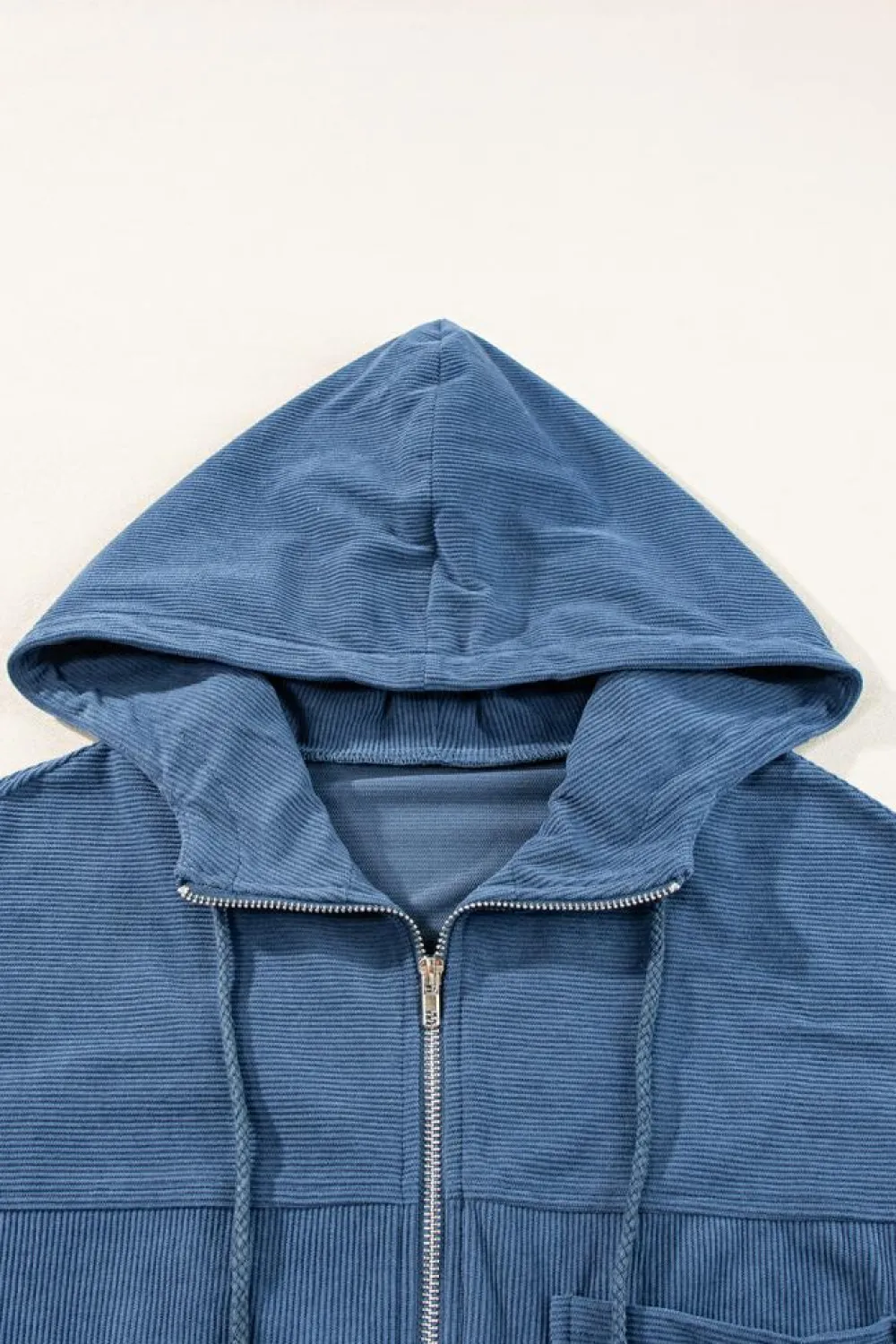 Discount Dear-Lover Corduroy Drawstring Hooded Pocket Zip Up Jacket Real Teal