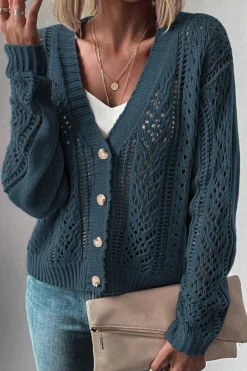 Hot Dear-Lover Open Knit Drop Shoulder Sweater Cardigan Real Teal