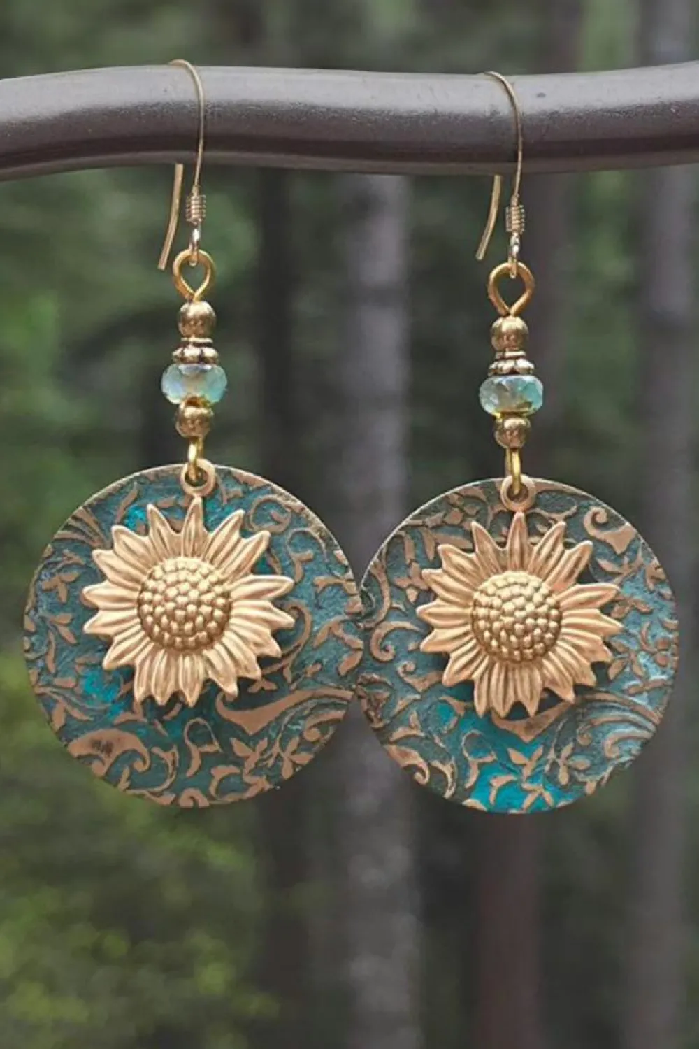 Discount Dear-Lover Retro Sunflower Disc Alloy Dangle Earrings Real Teal