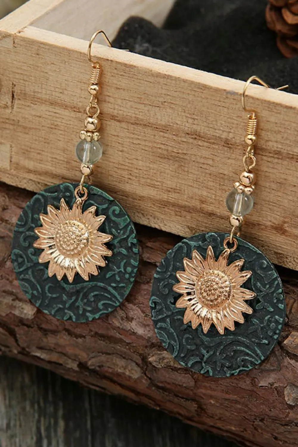 Discount Dear-Lover Retro Sunflower Disc Alloy Dangle Earrings Real Teal