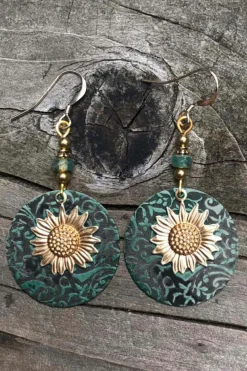 Discount Dear-Lover Retro Sunflower Disc Alloy Dangle Earrings Real Teal