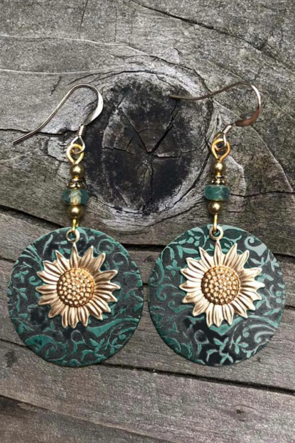 Discount Dear-Lover Retro Sunflower Disc Alloy Dangle Earrings Real Teal